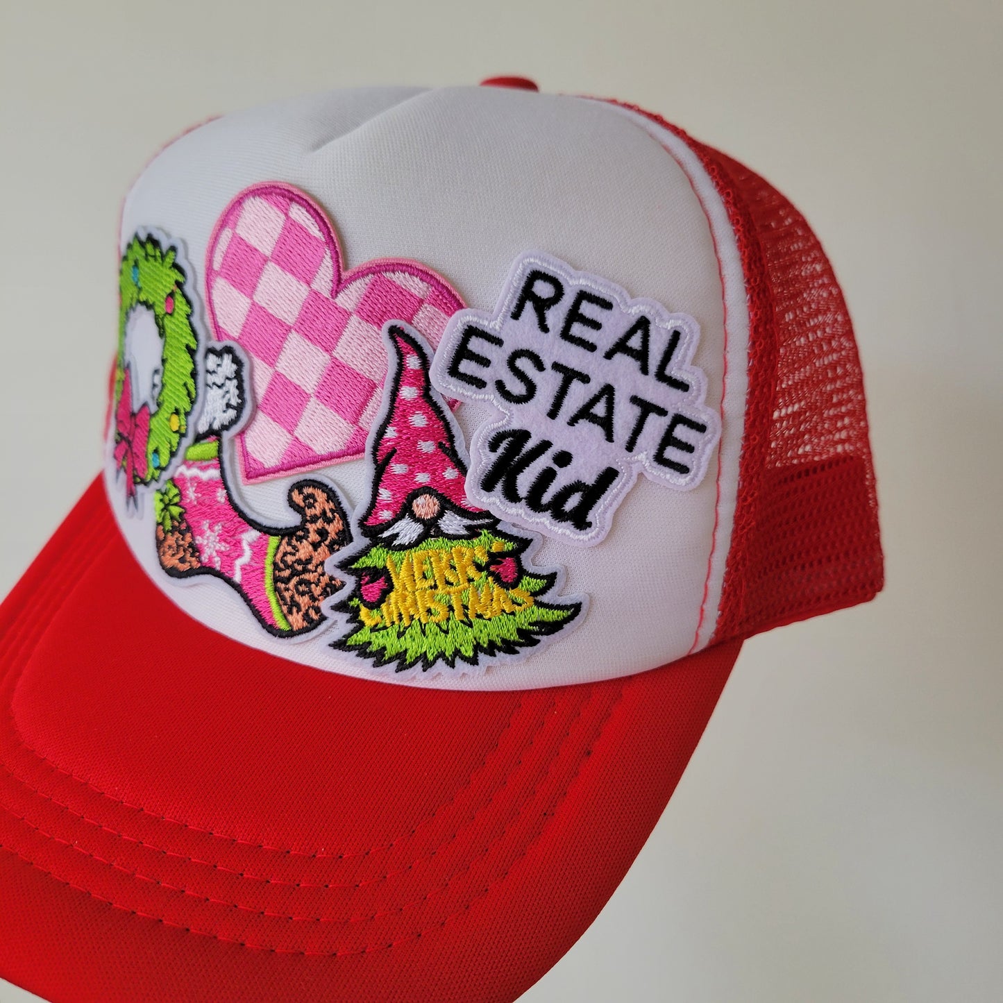 Limited Edition Kids Foam Trucker Patch Hat – Real Estate Kid, Gingham Heart, Wreath + Holiday Stocking