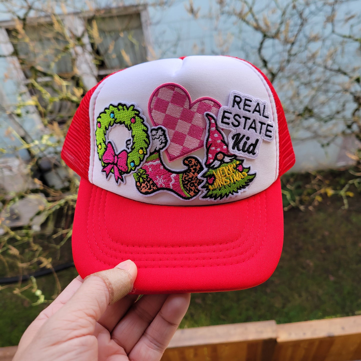 Limited Edition Kids Foam Trucker Patch Hat – Real Estate Kid, Gingham Heart, Wreath + Holiday Stocking