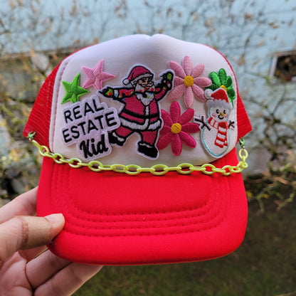 Limited Edition Kids Foam Trucker Patch Hat – Real Estate Kid, Santa Dancing, Stars + Neon Chain Trim
