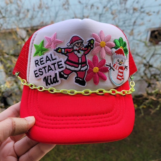 Limited Edition Kids Foam Trucker Patch Hat – Real Estate Kid, Santa Dancing, Stars + Neon Chain Trim
