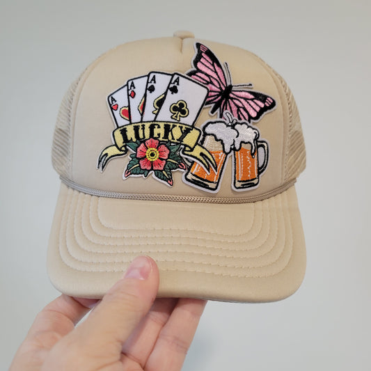 “Lucky Vibes” Foam Trucker Hat – Beer, Aces & Butterflies