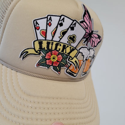 “Lucky Vibes” Foam Trucker Hat – Beer, Aces & Butterflies