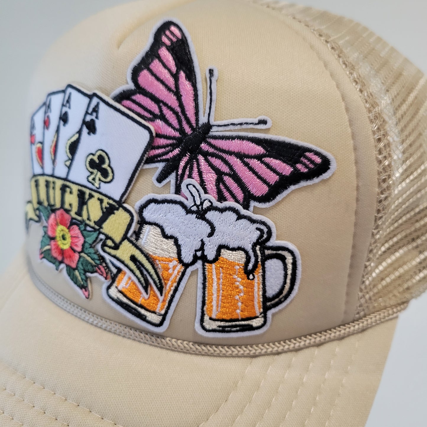 “Lucky Vibes” Foam Trucker Hat – Beer, Aces & Butterflies