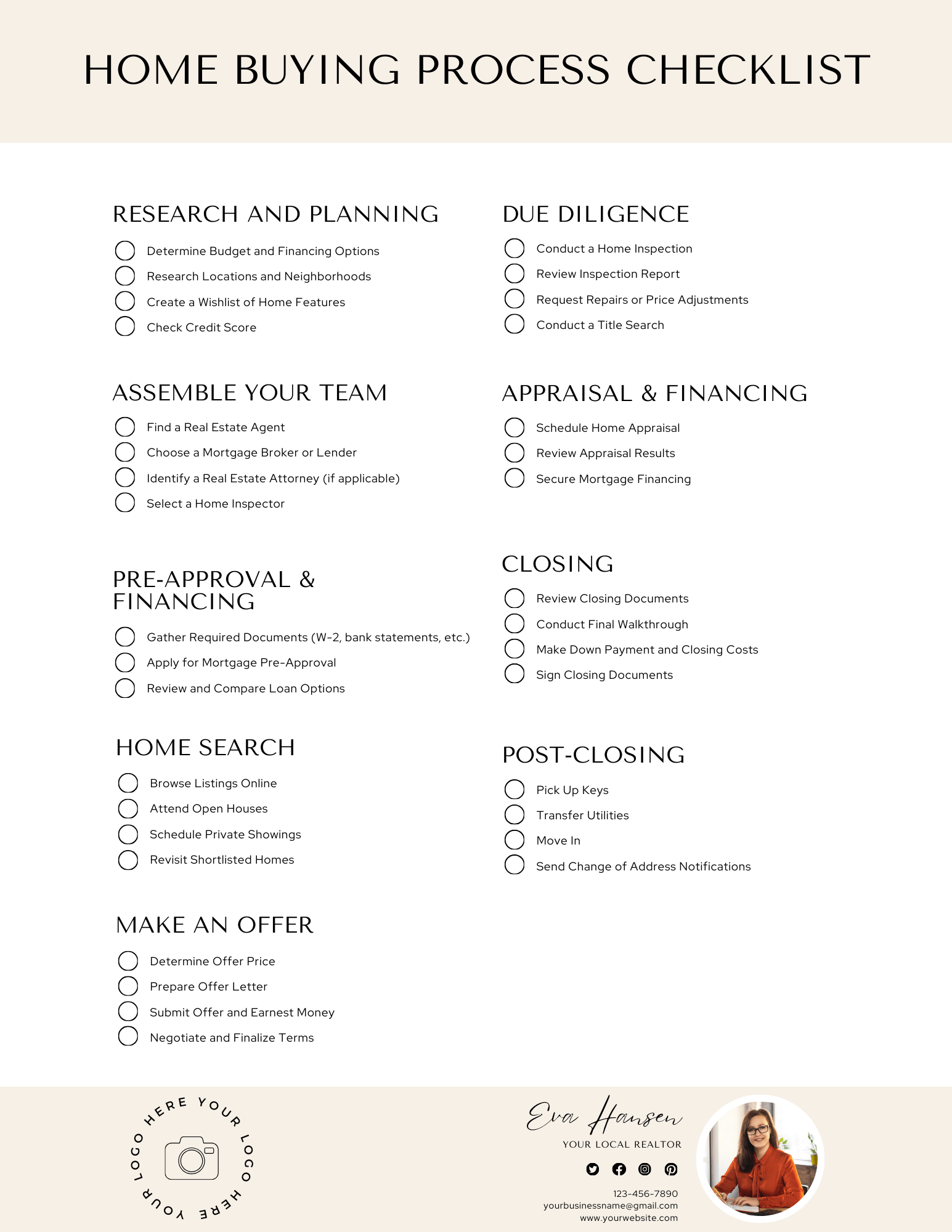 Homebuying Checklist - Canva Editable Template - Canva Templates - All Things Real Estate