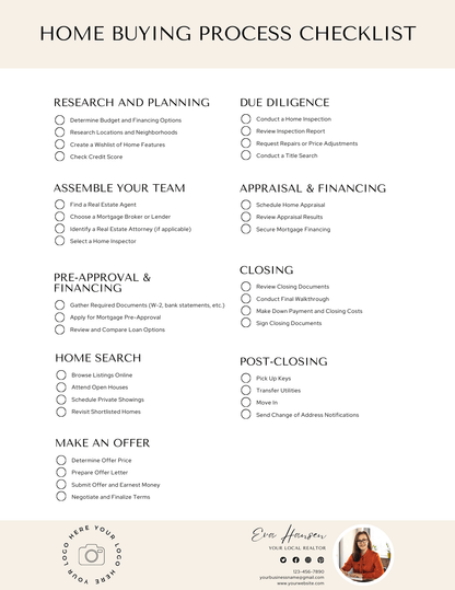 Homebuying Checklist - Canva Editable Template - Canva Templates - All Things Real Estate