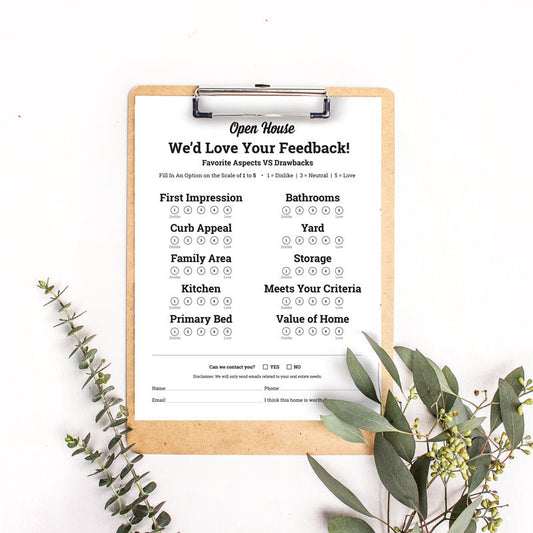 Open House Feedback Sheet No.2 - Downloadable - All Things Real Estate