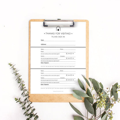Open House Sign in Sheet - Downloadable - All Things Real Estate