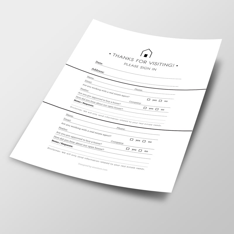 Open House Sign in Sheet - Downloadable - All Things Real Estate