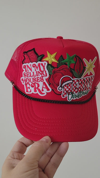 Limited Edition Foam Trucker Patch Hat – In My Selling Houses Era, Merry Christmas, Holiday Florals + Black Chain Trim