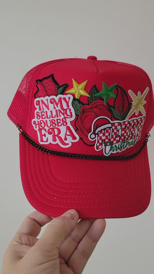 Limited Edition Foam Trucker Patch Hat – In My Selling Houses Era, Merry Christmas, Holiday Florals + Black Chain Trim