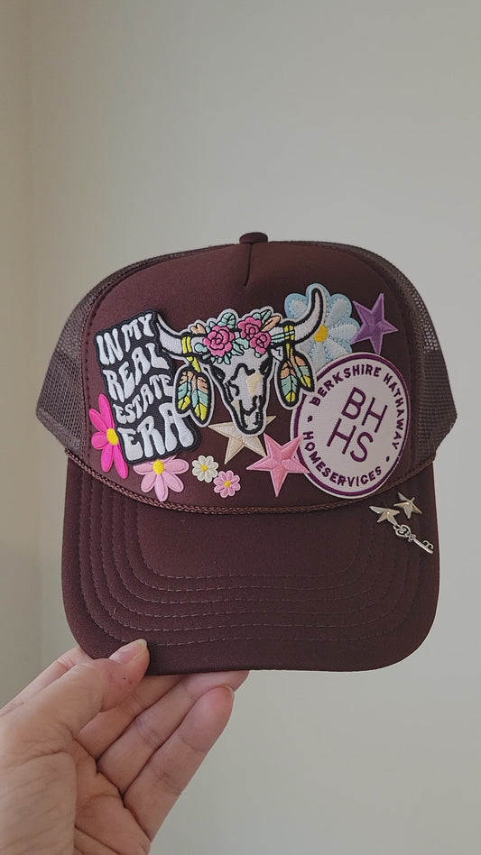 Limited Edition Foam Trucker Patch Hat – In My Real Estate Era, BHHS Patch, Floral Longhorn + Star Charms