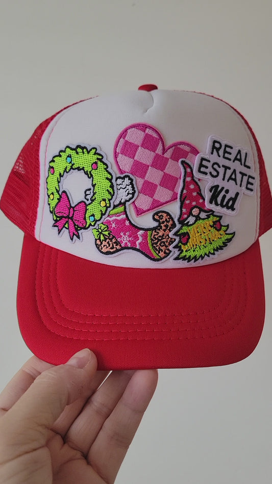 Limited Edition Kids Foam Trucker Patch Hat – Real Estate Kid, Gingham Heart, Wreath + Holiday Stocking