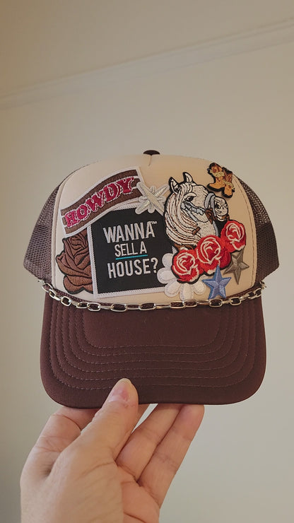 Limited Edition Foam Trucker Patch Hat – “Wanna Sell a House?”, Western Horse, Roses + Silver Chain