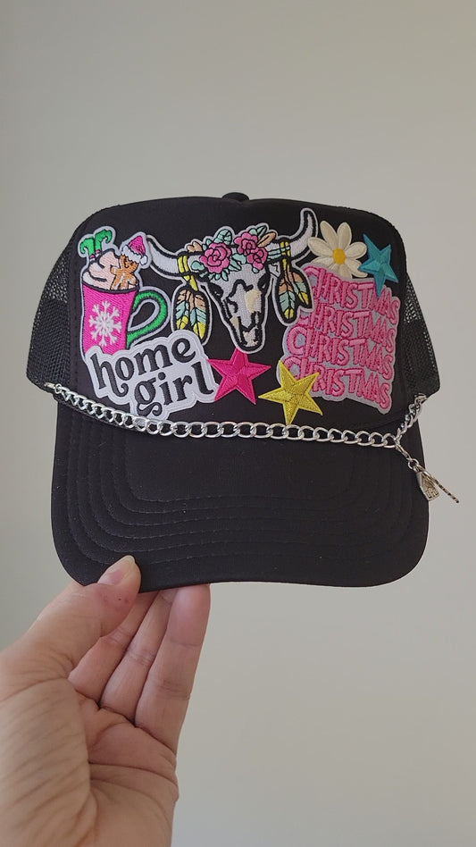 Limited Edition Foam Trucker Patch Hat – Home Girl, Holiday Western, Stars + Silver Chain Trim