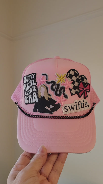 Limited Edition Foam Trucker Patch Hat – In My Real Estate Era, Swiftie Vibes, Pink Stars + Black Chain