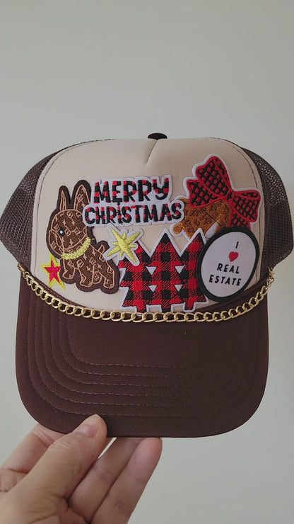 Limited Edition Foam Trucker Patch Hat – Merry Christmas, Plaid Trees, Holiday Puppy + I Love Real Estate Patch