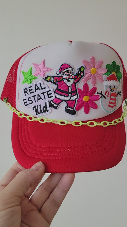 Limited Edition Kids Foam Trucker Patch Hat – Real Estate Kid, Santa Dancing, Stars + Neon Chain Trim