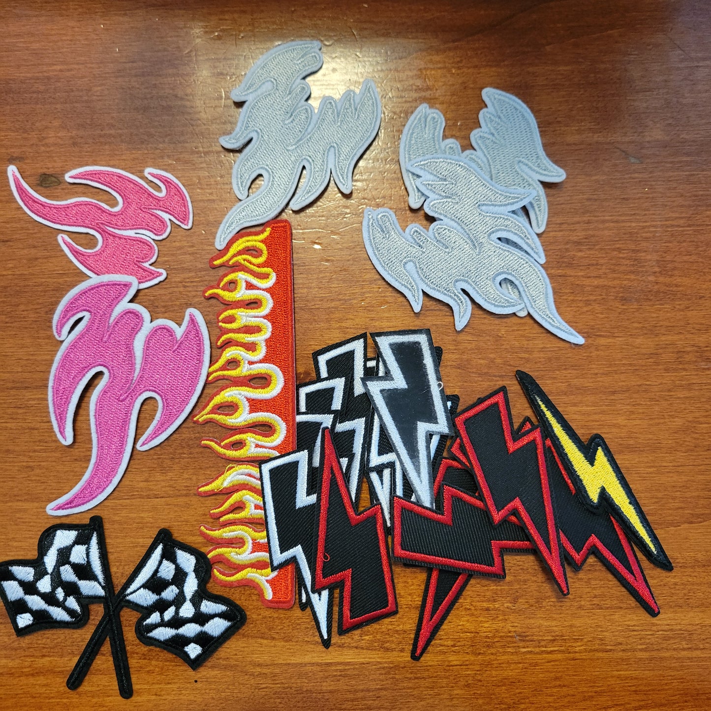 Assorment of Lightning bolts, flames Patches - pack of 21