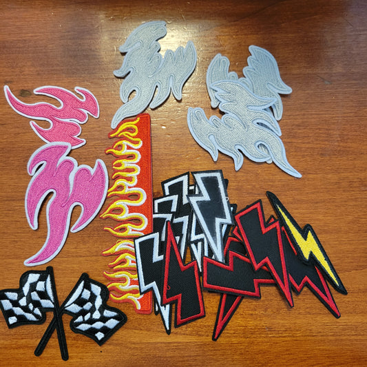 Assorment of Lightning bolts, flames Patches - pack of 21