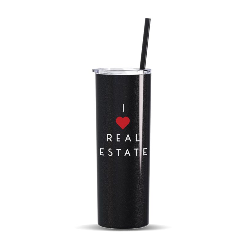 Skinny Tumbler - Black Sparkle I Heart Real Estate - All Things Real Estate