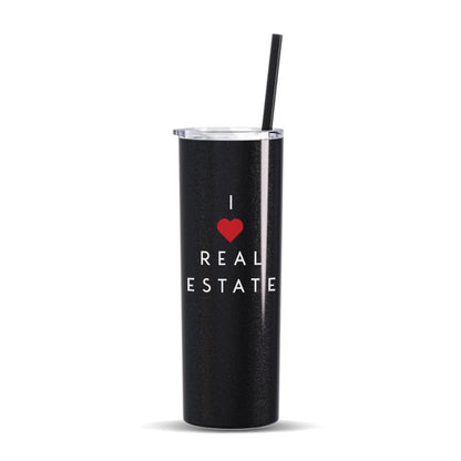 Skinny Tumbler - Black Sparkle I Heart Real Estate - All Things Real Estate