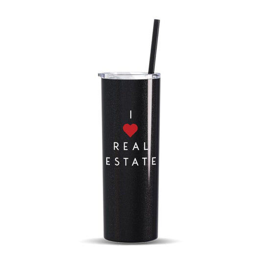 Skinny Tumbler - Black Sparkle I Heart Real Estate - All Things Real Estate