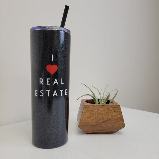 Skinny Tumbler - Black Sparkle I Heart Real Estate - All Things Real Estate